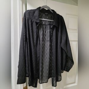 Torrid Black Textured Sheer Blouse